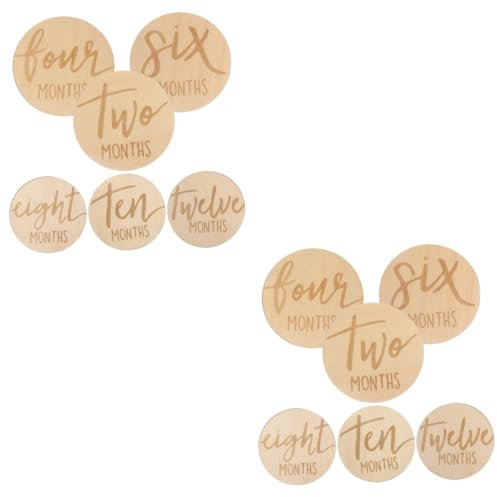 Vaguelly 2sets Monatliche Discs Baby Zeichen Holz Baby Monatliche Marker 6 Stücke * 2