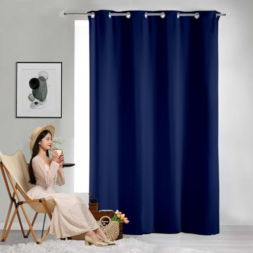 GAIFNAG Wohnzimmer Vorhänge, Verdunkelungsgardine 80 x 270 cm Blickdicht Abdunkelnd, Größe Und Farbe Wählbar Modern Schlaufenschal, Balkontür Gardine für Fenster, Zuhause, Terrasse, Dunkelblau