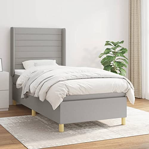 ShGaxin Boxspringbett mit Matratze, Bettgestell, Bettunterlage, Jugendzimmer, Lattenrost, Stoff Hellgrau 80 x 200 cm