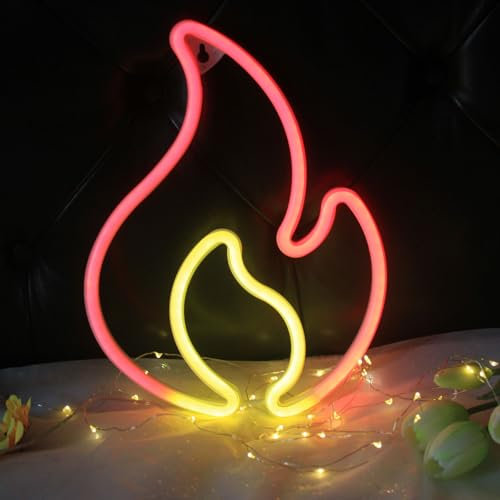 Flamme Leuchtreklame für Wand Rot Neonlicht LED Zeichen Aufleuchten Feuer Neon Nachtlicht für Schlafzimmer Bar Restaurant Zuhause Dekor Nacht- und Tischlampen für Schlafzimmer, Weihnachtsfeier Bar