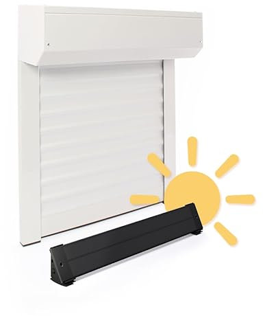 Volet Roulant Solaire Autonome Ajustable en Aluminium h120 x l120 cm- Coloris Blanc- Montage Facile , Pour Fenêtre