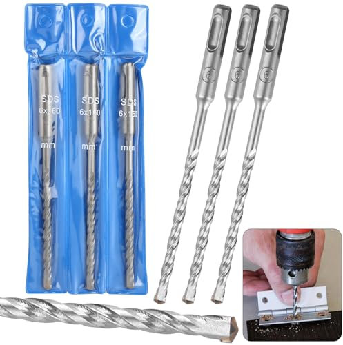 3 Stück SDS PLUS Bohrer Set, 6mm Hammerbohrer mit Doppelwendel, SDS Bohrer Hartmetall, Präzises und Schnelles Bohren Betonbohrer, Steinbohrer für Stahlbeton Naturstein Ziegelmauer