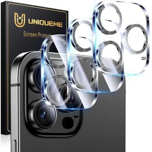 UniqueMe für iPhone 16 Pro/iPhone 16 Pro Max Kameraschutz - [Kratzfest, Stabil] Ultra-Klar 9H Härte Kameraschutz für iPhone 16 Pro Max/iPhone 16 Pro Kamera Schutz [3 Stück] - Diamant Schwarz