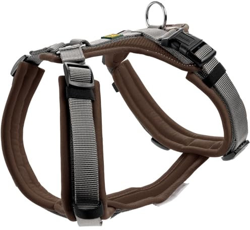 HUNTER Hundegeschirr Maldon UP, Farbe: braun/grau, weich gepolstert & komfortabel, stark reflektierend durch 3M Scotchlite, 4-Fach verstellbar, mit gepolstertem Griff (ab S-M), Größe: XS-S