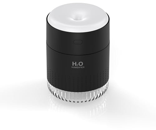 Luftbefeuchter Mini Luftbefeuchter klein USB einstellbar Mit Led-Licht AIR Humidifier mini with Soft Night Light für bedroom plants kinderzimmer Büro,Babyzimmer (Schwarz)