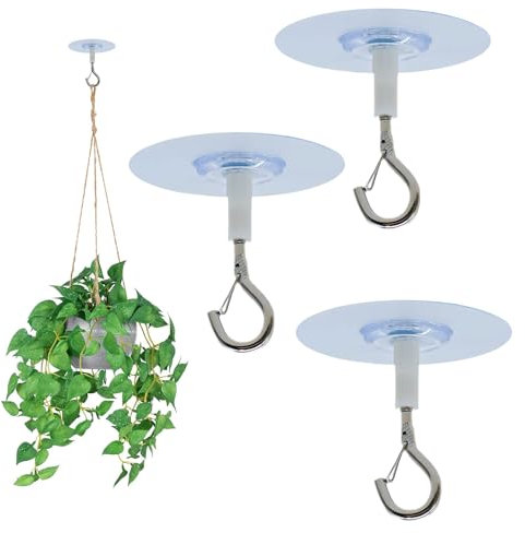 Qianeffort 3 PCS Heavy Duty Ceiling Hooks, Strong Adhesive, Sturdy Sticky, No Drilling, Ideal for Hanging Plants, Wind Chimes, Lights & More