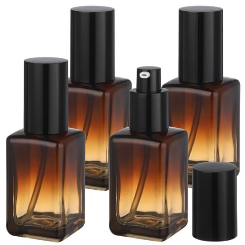 Segbeauty Flacon Vide Voyage Ambré, 4 Pièces 50ml Bouteille Pompe en Verre, Portable et Réutilisable, pour Fond de Teint, Lait Démaquillant, Gel Douche Femme