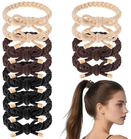Ptwola 12 Stück Geflochtene Haargummis Mehrfarbiger Elastische Haarbänder Stoffhaargummis Fliege Armbänder Zopfgummi Keine Beschädigung Pferdeschwanz-Halter für Frauen Mädchen Dickes Lockiges