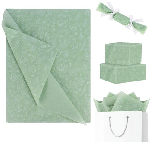 30 Sheets Sage Green Tissue Paper 50cm x 35cm Green Leaf Flower Tissue Paper for Wrapping Gift Flower Bouquet DIY Handmade Crafts Wedding Birthday Party Favor