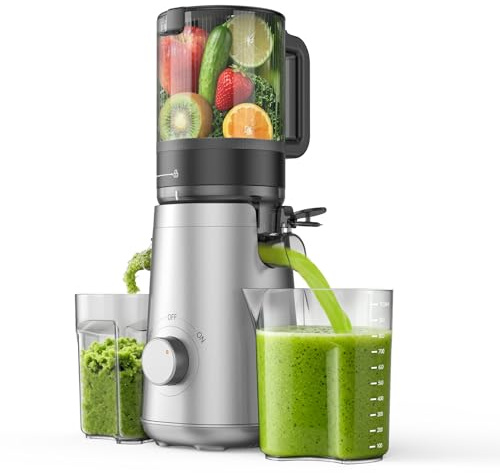 Juicer Machines, exprimidor de prensa en frío de 5.8 pulgadas de ancho | Para frutas y verduras enteras, alto rendimiento de jugo, extractor de exprimidor de masticación lenta, sin BPA