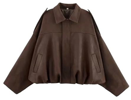 Bnigung Womens Faux Suede Bomber Jacket Oversized Long Sleeve Cropped Coat