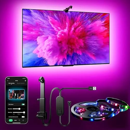 Smart TV LED Backlight with Camera for 70-85 inch Screens, 16.4ft LED Strip Lights Sync to Screen& Music, for TV Work with Color Changing Lights