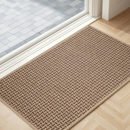 Tuocal Fußmatte Innen 45x75cm, rutschfeste Schmutzfangmatte, Braun | Waschbar Fussmatte, Pflegeleicht, Dünn Türmatte Saugstarke Eingangsteppich, Eingangsmatte für Innenbereich, Flur, Haustür