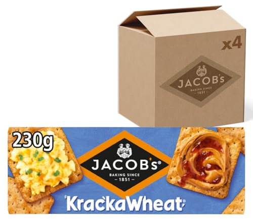 JACOB'S Krackawheat Crackers 230g (Pack of 4) | High Fibre, No Artificial Colours or Flavours, Perfect for Toppings