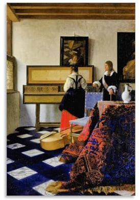 XuXueCC Poster The Music Lesson By Johannes Vermeer, Kunstdruck, Wandfoto, Farbe, hängendes Bild, Familie, Schlafzimmer, Dekoration, Geschenk, ungerahmt, 60 x 90 cm