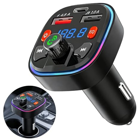 Bluetooth FM Transmitter Auto, Adapter Mit Freisprecheinrichtung | 2 USB Ports, Radio Adapter 5.3,18W,Freisprecheinrichtung Autoladegerät Zigarettenanzünder