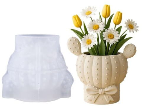 Stiesy Moldes de resina para jarrón de cactus, molde de silicona para plantas en maceta, soporte para velas, tazas, joyas, molde de resina epoxi, moldes de silicona para arte de flores, yeso