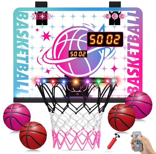 ROPODA Basketballkorb Indoor für Kinder, Mini Basketballkorb mit LED-Licht, Fernbedienung & Anzeigetafel, Basketball Korb Basketballspielzeug für Jungen Mädchen Jugendliche ab 3 Jahren