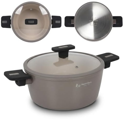 INDE SANTA CLARA | Cacerola 20 cm Nordkitch aluminio forjado 3,2 mm con tapa de vidrio templado y asas de baquelita soft touch, cacerola antiadherente full induction, apta para inducción, gas y vitro