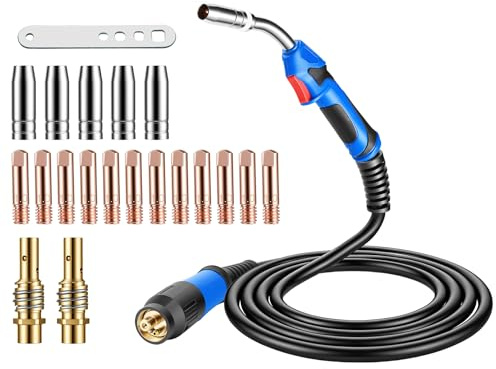 Kit de Torche de Soudage MIG/MAG MB25 KD, 3m avec Connecteur Euro et Set de 20 Pièces d'Usure incl. Diffuseur Cuivre & Guides-Courant, 250A pour Soudage CO₂/Argon en Atelier & Industrie
