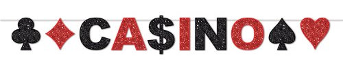 Beistle 57746 and Black Glitter Banner-1 Pc Glitzerbanner Casino, Rot, 1 Stück, schwarz/red