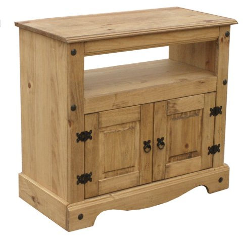 Vida Designs Corona TV Cabinet, Straight Unit, Stand With Shelf and Media Storage, Solid Pine Wood