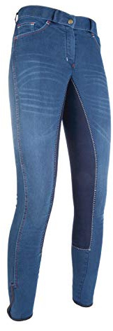 HKM pantalon d'équitation summer denim avec fond de peau trois quarts, 128