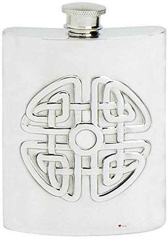 Petaca en Relieve Nudo Celta Petaca 6oz Forma de Riñón Grabado en Rosca Superior Peltre