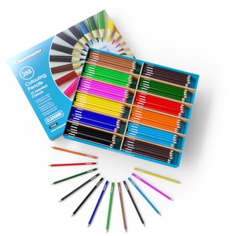 SHOW-ME Classmaster Pre-Sharpened Colouring Pencils – 288 Pieces, 12 Bright Assorted Colours – Ideal for School, Art & Craft Sets