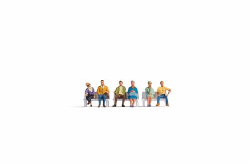 NOCH H0 Figuren Sitzende, handbemalt, Figuren Set ohne Bänke ideal für Modellbau