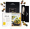 Hallingers Klassisches Gewürz-Set & Deluxe Santoku & Kochbuch - 12er Gewürz-Geschenk-Set, Gewürze & Deluxe-Messer & Kochbuch (Set) - Geschenk im Sommer & als perfektes Grillgeschenk | Geburtstag Glück
