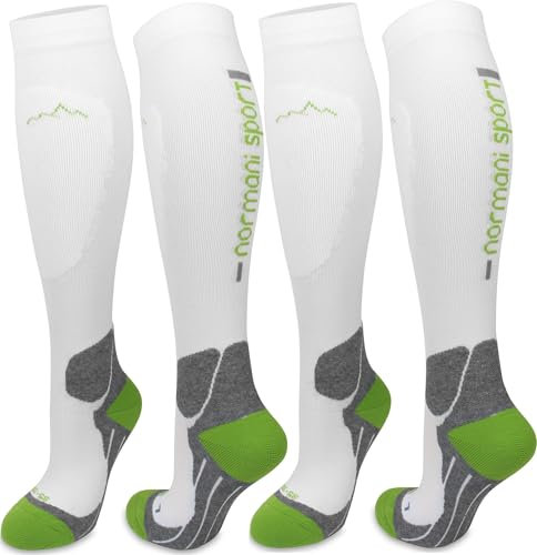normani Sport Kompressionsstrümpfe für mehr Unterstützung und Leistungsförderung Farbe Weiß/Grün 2 Paar Größe 43/46