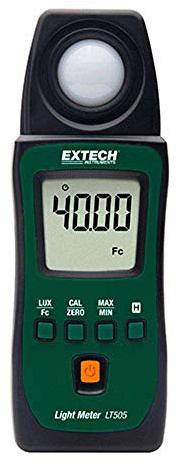Extech LT505 Taschenlichtmesser, Lux und Foot-Candle, 50000 Lux | Lux oder Foot-Candles, 0-50000 lux (0-5000 fc), hintergrundbel. LCD, Taschenformat, Foto/HLK/Arbeit