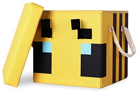Minecraft Bee Fabric Storage Bin Cube Organizer with Lid | 15 Inches
