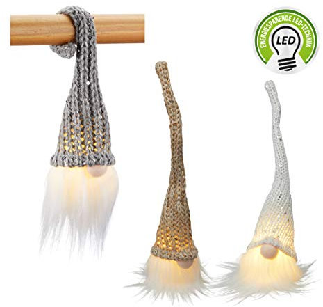 Cepewa LED Wichtel mit Strickmütze zum Hinstellen oder Aufhängen/Deko Figur mit Licht