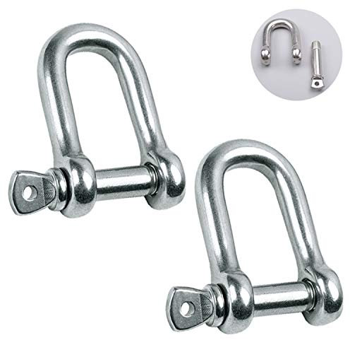 Metown 304 Stainless Steel D Ring Shackle Lock 3/8 M10, Stainless Steel D Shackle for Heavy Duty Construction,Vehicle Recovery, Hauling (M10, 2PCS)