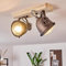 Deckenleuchte Herford, verstellbare Deckenlampe aus Metall/Holz/Glas in Schwarz-Braun/Natur, 2-flammig, 2 x GU10-Fassung, dreh- u. schwenkbarer Spot im Retro Design, ohne Leuchtmittel