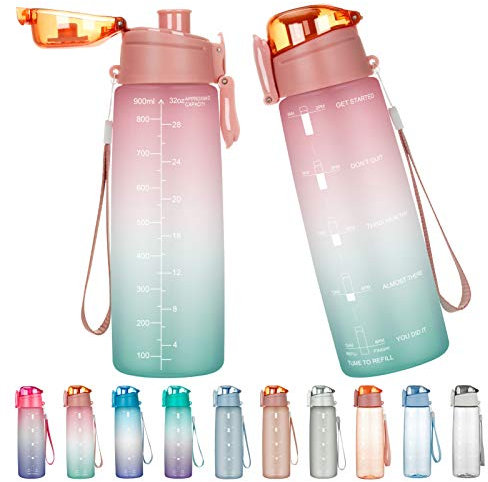 Lalafancy Motivational Water Bottle 900ml with Time Marker, BPA Free Tritan Plastic Drinks Bottles, Leak Proof Gym Bottle for Fitness, Outdoor, Camping, Sports, Cycling, Yoga…