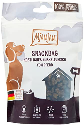 MjAMjAM - Premium Hundesnack - Snackbag - köstliches Muskelfleisch vom Pferd, 1er Pack (1 x 100 g), naturbelassen ganz ohne synthetische Konservierungsstoffe