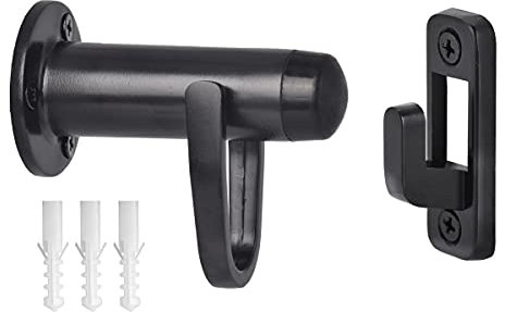 HOMOTEK Heavy Duty Latch Hook Stop,Door Holder Stopper with Sound Dampening Rubber Bumper Wall Mounted, Black, 1 Pack
