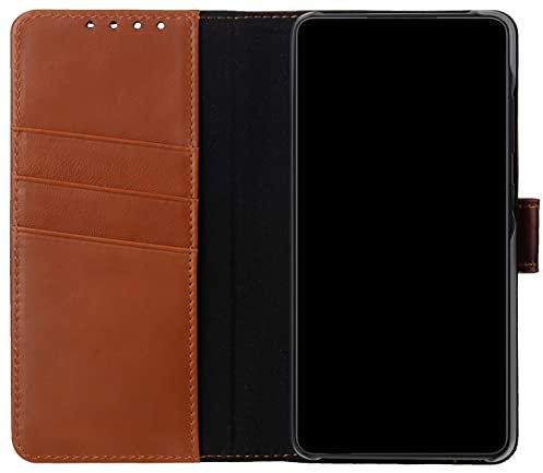 STILGUT Etui Compatible avec Samsung Galaxy A72 Coque Portefeuille à clapet magnétique en Cuir véritable, Cognac