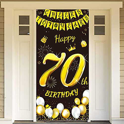 DPKOW Schwarz Gold 70. Geburtstag Dekoration für Mann Frau, Schwarz Gold 70. Geburtstag Banner für Hintergrund Tür Deko, 70. Geburtstag Tür Banner für Garten Tisch Wand Deko, 185 x 90cm Stoff