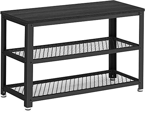 ACAZA Schuhbank, Schuhregal mit 3 Ebenen, Metallgestell, für Eingang, Wohnzimmer, Flur, 73 x 30 x 45 cm, Schwarz