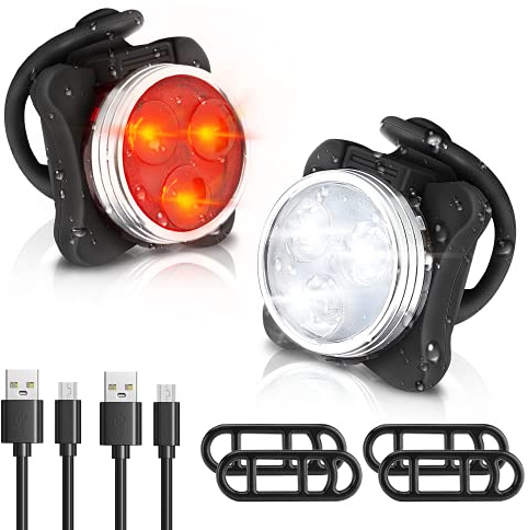 Winnertop Lampe LED de Vélo, Lumière Vélo Rechargeable Avant et Arrière 6 Modes de Luminosité Éclairage USB Antichoc Impermeable, pour VTT VTC Cycliste Poussette Camping