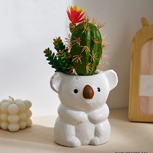 XIUWOUG Kleine Koala Blumentopf Keramik Sukkulenten Topf/Stifthalter Glasiert und Raue Oberfläche Matte Pflanze Kräuter Kaktus Behälter für Home Office Dekoration Kreativer Geschenke,B,13 * 11 * 13.5
