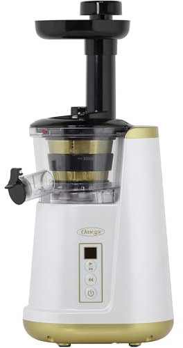 Omega JC3000WH13 Juicer Cold Press 365 Slow Masticating Vertical Extractor for Fruit and Vegetable Juices 65 RPM, Glass, White