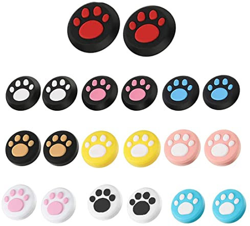 LIUJZZJ 20 Piezas Tapas de Agarre para el Pulgar Compatible con Nintendo Switch y Switch Lite Cubierta Protectora de Botones de Silicona Diseño de Pata de Gato