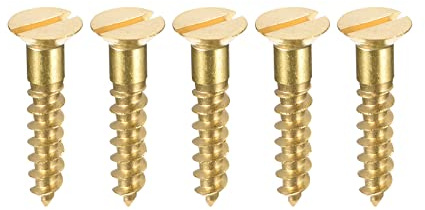sourcing map Bois Vis M5 x 25mm Fendu Plat Tête Laiton Autotaraudant Vis 20 Pcs