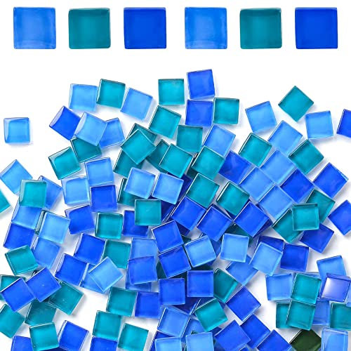 CYH 300 Pièces Tesselles en Verre Bleus - Carreaux de Mosaïque, Carrés Morceaux de Mosaïque pour Loisirs, Créatifs, Décoration, Cadres, Pots de Fleurs Mirroirs, Travaux Manuels - 1x1cm, CYH176
