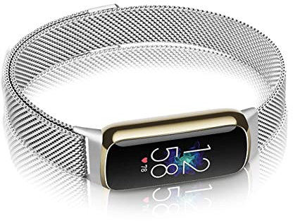 AireWiki Metall Armband Kompatibel mit Fitbit Luxe Armband Edelstahl Ersatz Mesh mit Magnetische Für Herren Damen Uhrenarmband Für Fitbit Luxe (Silber)